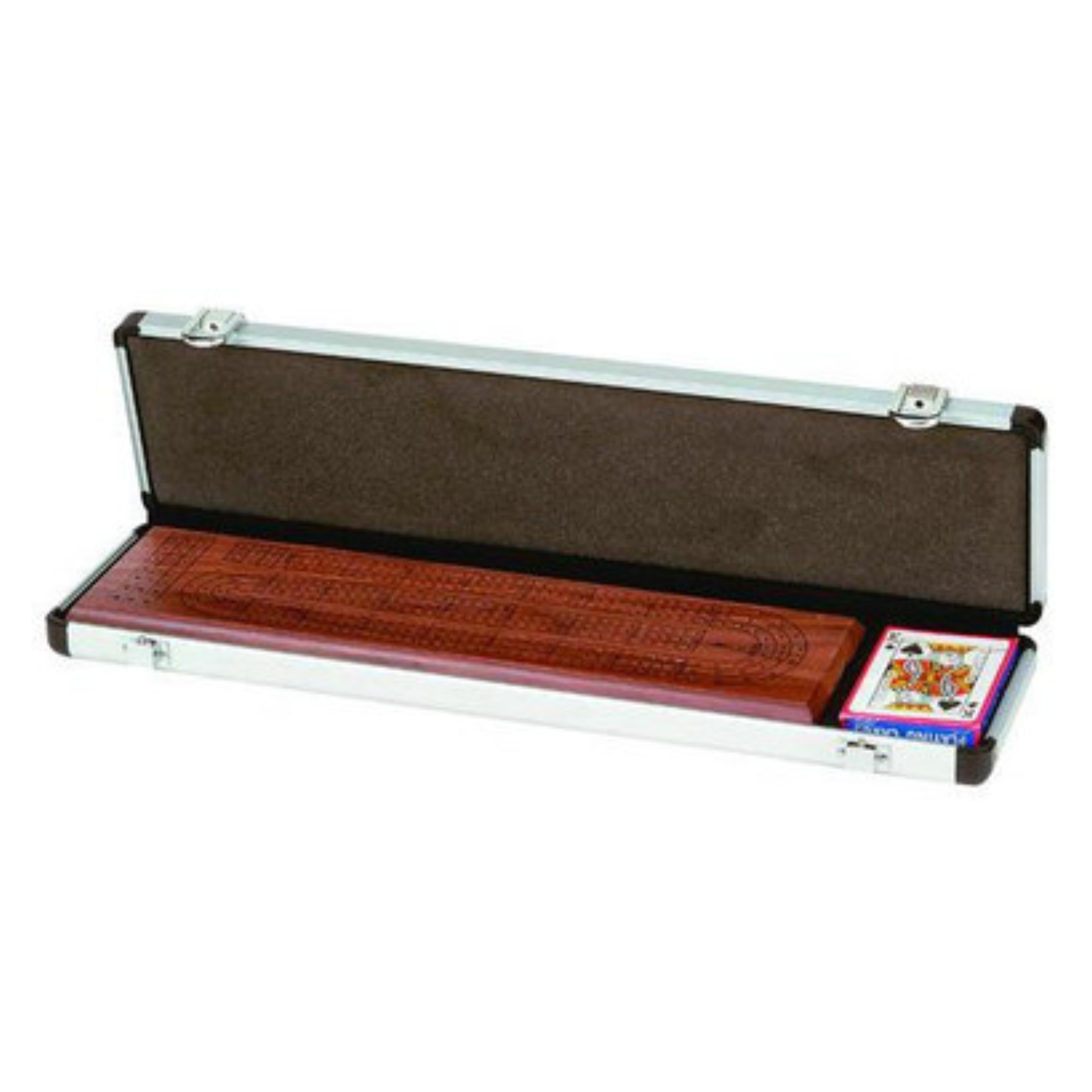 Walnut 3 - Track Cribbage Set With Cards In An Aluminum Case - A Muse N Games